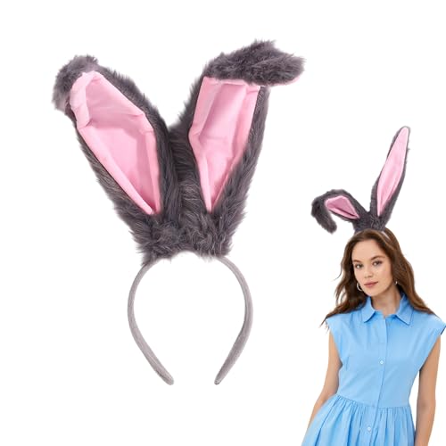 Easter Bunny Ears Plush Headband Cute Rabbit Ears Animal Hair Bands Party Cosplay Headwear for Easter Costume Accessories - color: Grey