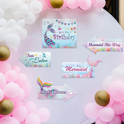 WERNNSAl 10PCS Mermaid Birthday Party Decorations - Ocean Party Decorations for Girls Kids Mermaid Birthday Party Supplies under The Sea Mermaid Sign for Home Door Yard Wall Decor - style: Mermaid A002