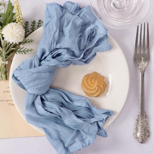 MLMC 10 Pack Dusty Blue Cheesecloth Napkins Bulk Washable Cloth Napkins Set of 10 21"x21" Rustic Boho Gauze Dinner Table Napkins for Wedding Bridal Shower Family Gathering Decor - color: Dusty Blue, size: 21" x 21" (Set of 10)