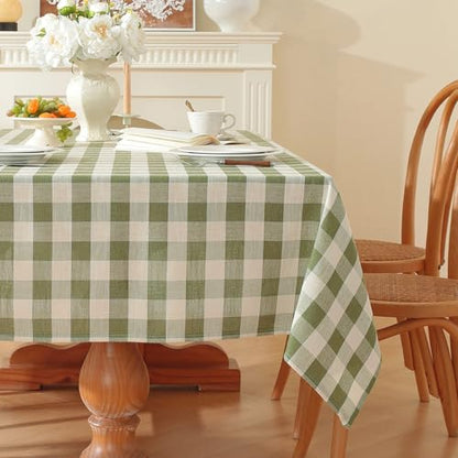 Gingham Tablecloth Rectangle Checkered Table Cloth Cotton Linen Fabric Wrinkle Free Washable Buffalo Plaid Table Cover for Kitchen Dining Picnic Camping, Green and White, 55 * 86 inch - color: Green, size: 55" x 86" (Rectangular)