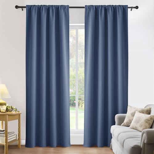 PONY DANCE Stone Blue Blackout Curtains for Living Room,Room Darkening Heat & Draft Block Window Drapes Privacy Backdrops for Home Office, W42 x L80 inch, 2 Panel - color: Blue Haze, size: 42"W x 80"L (Pack of 2)