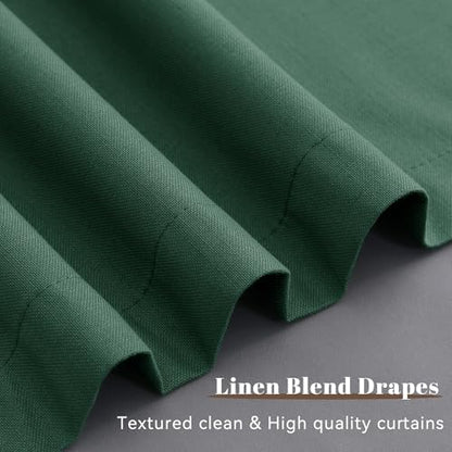 Green Linen 100% Blackout Curtains 120 Inches Long 2 Panels Set Modern Room Darkening Black Out Thermal Insulated Noise Cancelling Patio Door Bedroom Dining Room Back Tab Hook Belt 52x120 10Ft - color: Green, size: 52"W x 120"L (Pack of 2)