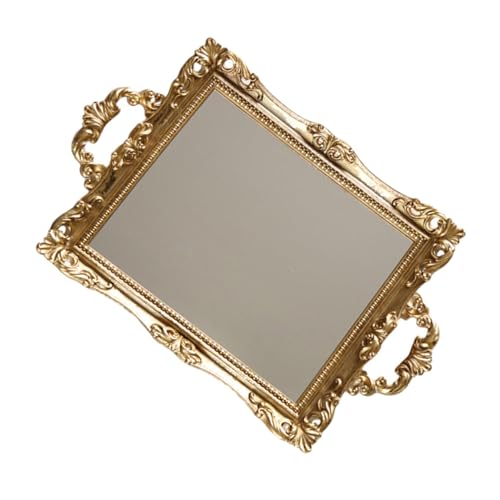 Nordic Style Golden Carved Mirror Tray for Wedding Storage and Dessert Display Resin Craft Ornament Photo Prop Vintage Inspired Decorative Plate for Living Party Hotel Use