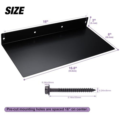 RealPlus Metal Floating Shelf 16.8" x 8" Modern Heavy Duty Steel Wall Mount Shelf, Black - color: Black (Pack of 1), size: 16.8"W x 8"D