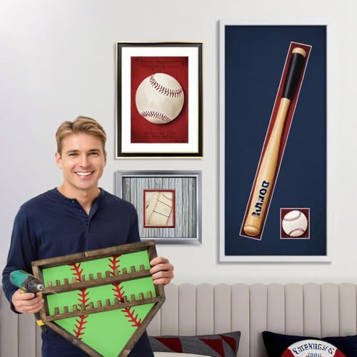 Baseball Championship Ring Display Case - 24 Post Sports Medal Wall Mount Box for Men and Boys (Green) - color: Green