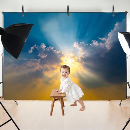 5x7ft Photography Backdrop Sunset Sun Coming Clouds Photo Backdrop Photography Background for Photoshoot Portrait Video Party Photo Studio Prop Booth - color: Color3