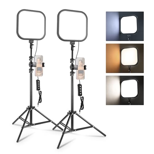 NEEWER Basics 2 Pack 15W 10.8" LED Video Light Panel Lighting Kit with 63" Tripod Stands, Edge Lit Bi Color Dimmable Studio Light 816lux CRI95+ for Photography Filming Recording Streaming, L220