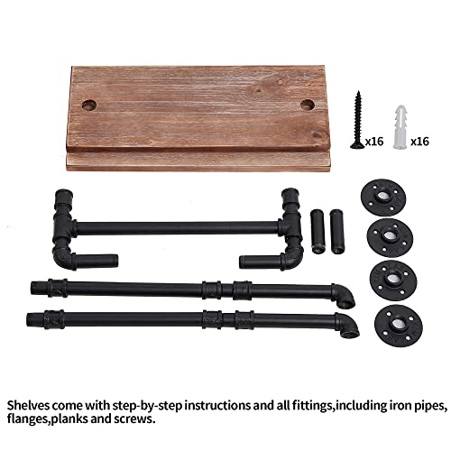 ROGMARS Industrial Pipe Shelf Floating Shelves Bathroom Pipe Shelving Farmhouse Bathroom Shelves with Towel Bar Towel Rack Over Toilet Industrial Shelf Rustic Wall Wood Shelves 19.7 Inch - color: Rustic Brown, size: 20 Inch 2 Tier