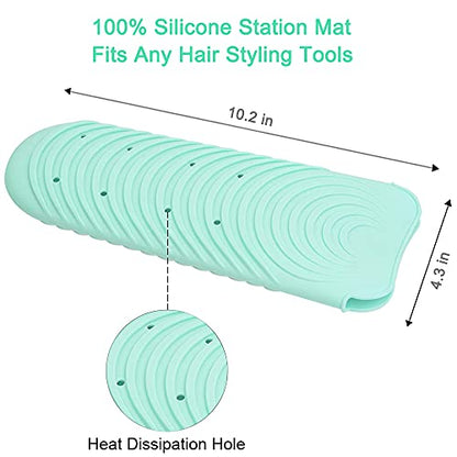 Heat Resistant Mat for Curling Iron, Silicone Flat Iron Mat & Holder for Counter, Portable Travel Curling Iron Mat & Pocket for Hot Hair Styling Tools