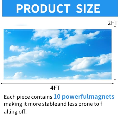 Torixqi 4 Pcs Fluorescent Light Covers - Light Covers for Ceiling Lights Classroom, Magnetic Light Filters for Office, Hospitals, Home 4 x 2 Feet (Blue Skies & White Clouds) - color: Blue Skies & White Clouds