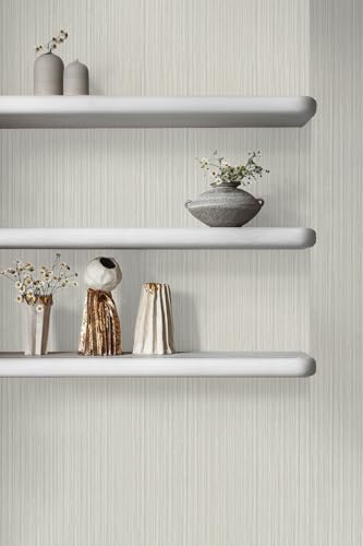 TANONE Grasscloth Peel and Stick Wallpaper 17.7'' x 197'' Self-Adhesive Removable, Faux Imitation Cloth Textured Wallpaper DIY Contact Pape Waterproof Vinyl Film for Furniture Wall Covering, Beige - color: Beige Grey Sliver, size: 15.7" x 197"