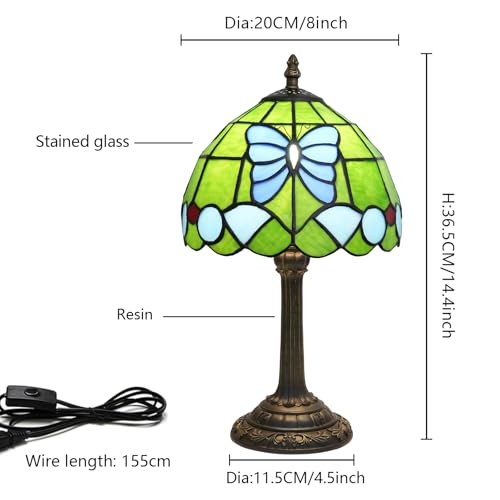 Tiffany Stained Glass Table Lamp Green Butterfly Style 8inch Cute and Unique Bedside Table lamp, Living Room Dining Room Bedroom Decoration Desk lamp Atmosphere lamp Creative Gift - color: Green