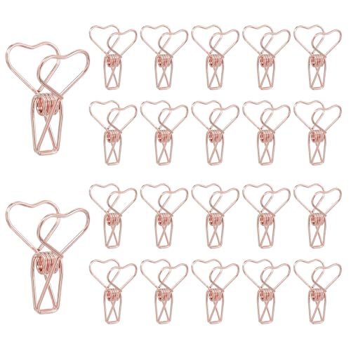 PATIKIL 30Pcs Paper Office Binder Clip, 1.2" Small Metal Wire Hollow Out Paper Clamps Heart Design Long Tail Binder Clips for Photo Clothes Hanging Office Home Food Package, Rose Gold - color: Rose Gold
