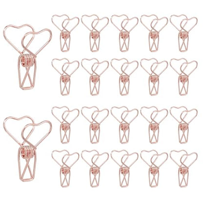 PATIKIL 30Pcs Paper Office Binder Clip, 1.2" Small Metal Wire Hollow Out Paper Clamps Heart Design Long Tail Binder Clips for Photo Clothes Hanging Office Home Food Package, Rose Gold - color: Rose Gold