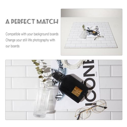 2 PCS Boards Photo Backdrop for Flat Lay, Food Photography Background 24x24 Inch, White Marble Subway Tile Tabletop Backdrop Board BEIYANG - color: Marble+Subway Tile