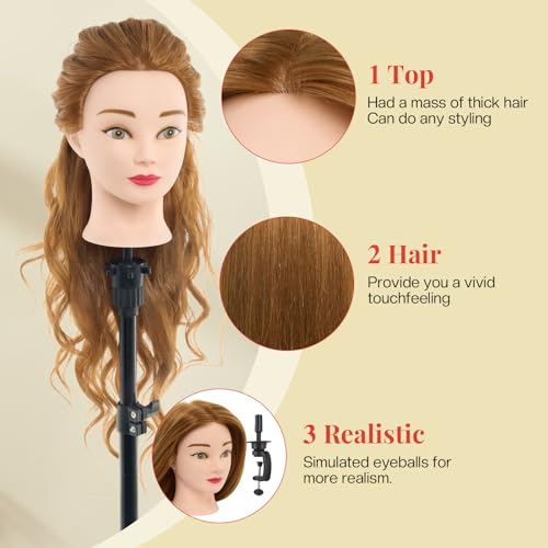 Mannequin Head with 80% Real Human Hair with Tripod Stand - 28" Cosmetology Manikin Doll Head for Hair Styling, Hairdressing Training Head for Braiding Practice Suitable for Hair Extensions - color: Blonde#27&Tripod Set