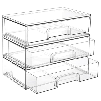 Vtopmart 12.1''W Clear Stackable Storage Drawers,3 Pack Acrylic Plastic Organizers Bins for Makeup Palettes, Cosmetics, and Beauty Supplies,Ideal for Vanity, Bathroom,Cabinet,Desk Organization - style: 3pack Wide
