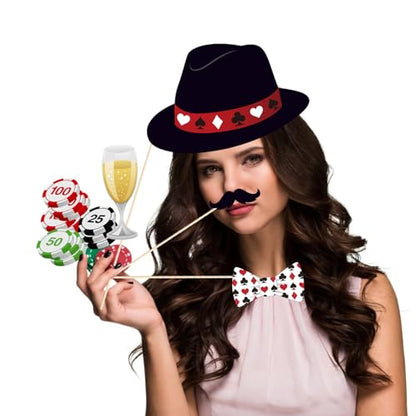 25 Pieces Casino Photo Booth Props, Las Vegas Photo Booth Props, Poker Selfie Prop for Casino Theme Party Decorations, Poker Party Decoration, Game Night Vegas Themed Party Decorations