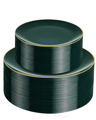 PULOTE 60PCS Green Plastic Plates - Heavy Duty Green Disposable Include 30 Each (10 inch Dinner & 7 inch Dessert) Plates, Ideal for Party & Christmas - color: Green, size: 60 PCS