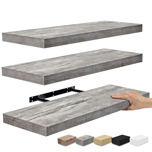Sorbus Floating Shelves for Wall - 24" Bathroom Shelves, Wall Decor for Bedroom, Kitchen, Living Room, Home Decor & Book Storage - Mounted Floating Shelf with Invisible Brackets (Gray, 3 Pack) - color: Grey, size: 3 Pack