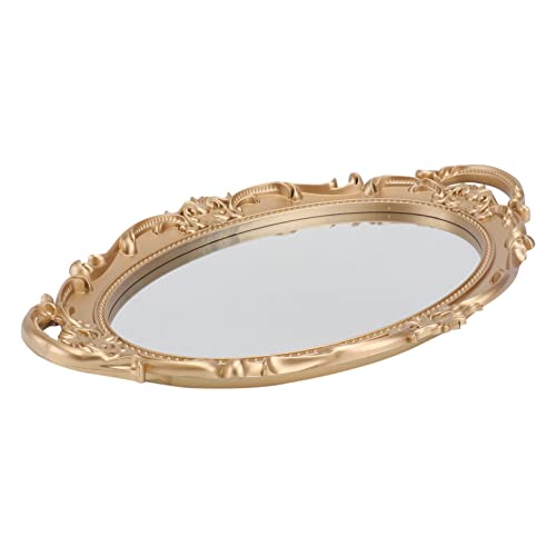 Happyyami 1PC Vintage Mirror Decorative Tray Retro Storage Perfume Photography Prop for Weddings Home Office Display Elegant Craftsmanship Design - color: Golden, size: 36x24cm