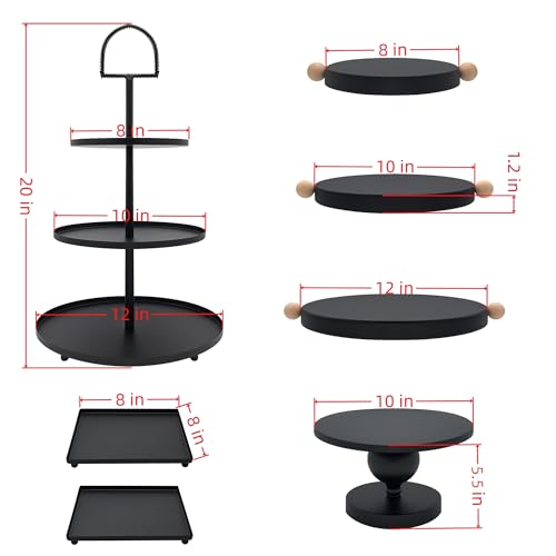 Set of 7 Black Cake Stands Metal Dessert Display Holder Round 3 Tier Cupcake Stand Serving Tray Platter Cake Pedestal Stand for Party Weddings Birthday Baby Showers Anniversary - color: Black
