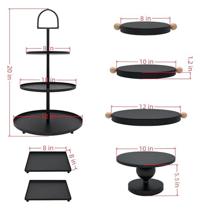 Set of 7 Black Cake Stands Metal Dessert Display Holder Round 3 Tier Cupcake Stand Serving Tray Platter Cake Pedestal Stand for Party Weddings Birthday Baby Showers Anniversary - color: Black