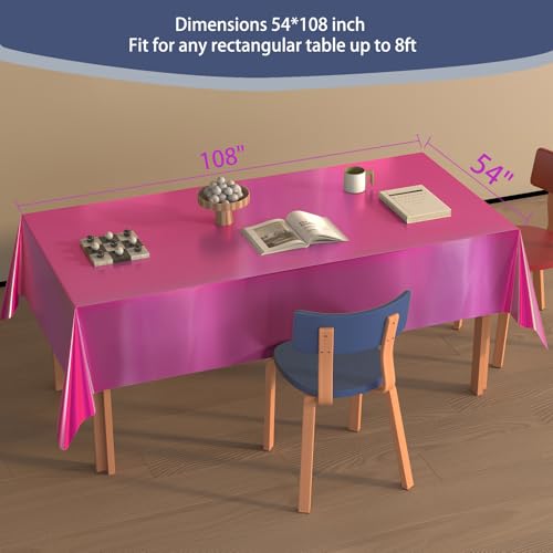 4 Pack Iridescent Plastic Tablecloths Disposable Table Cover Sparkly Foil Table Cloth for Rectangle Tables Party Decorations Birthday Princess Bridal Wedding Christmas Hot Pink, 54 x 108 Inch - color: Shiny Pink