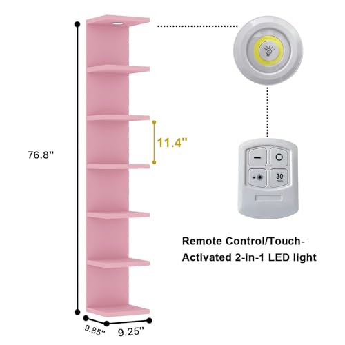 LitaEther Versatile 7 Tier Wall Shelf Unit,Pink Lack Wall Shelf,Display Floating Shelf with LED Remote Control Light - color: Pink, size: 7 Tier