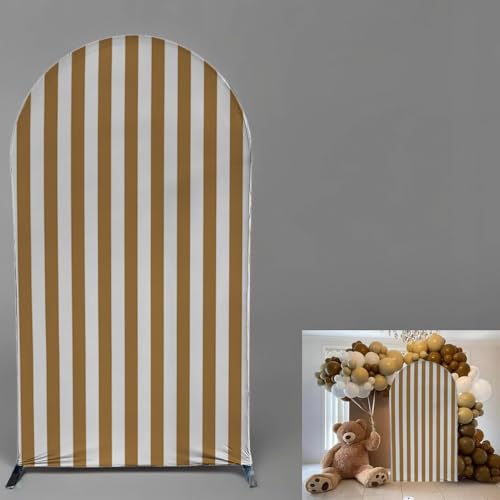 FiVan Arch Covers Brown Stripes Stretchy Backdrop for Birthday Baby Shower Party Decoration 3x6ft Baptism Background Props - color: NO-409, size: 3x6ft(90x180cm)
