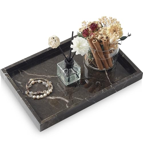 Brown Marble Tray,Pure Natural Vanity Tray,Marble Tray for Kitchen Counter Non-Ceramic/Non-Resin,Stone Trays 12 x 8 inch - color: Brown