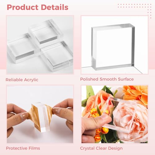 16 PCS Acrylic Display Block, 2 x 2 x 0.8 Inches Square, Clear Polished Cube Jewelry Display Stand