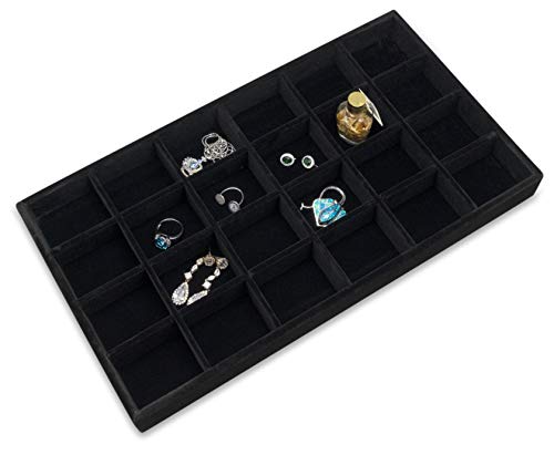 The Display Guys - Stackable Jewelry Tray and Organizer - for Drawers, Dressers, Store Display (24 Compartments, Black Velvet) - color: Velvet Black, size: 24 Compartments