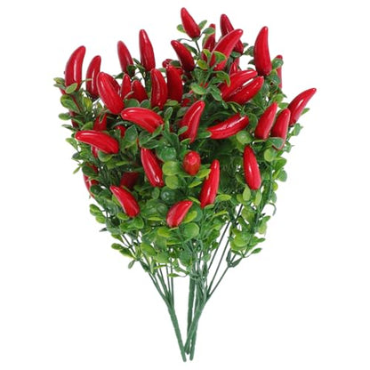 Toddmomy 4 Pack Lifelike Artificial Red Chili Pepper Bouquet - Fake Chili Stems for Home & Kitchen Decor, Vase Filling & Photo Props