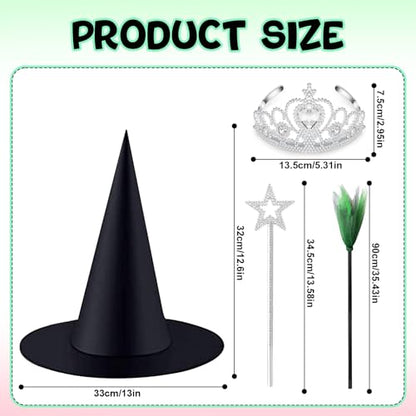 24 Pcs Witch Hats Glitter Star Wands Princess Crowns Set Black Wizard Hats Sparkling Princess Accessories - color: Green
