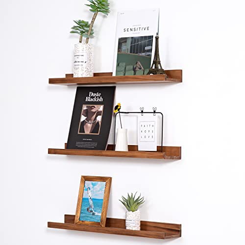 MBYD Floating Wall Shelves Wood Photo Picture Ledge Shelf, 24 Inch Light Walnut Nursery Kids Bookshelf 3 Same Sizes, Kitchen Spice Rack Bathroom Storage Shelves, Wall Mounted Shelves for Bedroom - color: Light Walnut, size: Set of 3 24 in