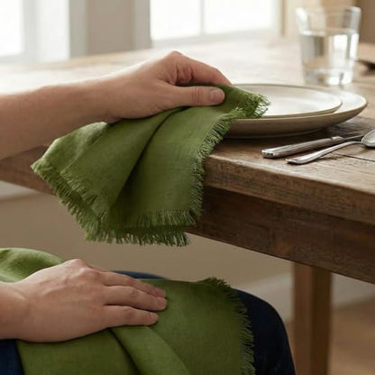 ACCENTHOME Olive Green Cotton Linen Napkin Set of 12 18x18 inch Dinner Napkins - Washable Soft Premium Hotel Quality Reusable Hemmed Edges Napkins Perfect Table Linens for Family Dinners, Weddings - color: 04 - Olive Green, size: 18"x18" - Pack of 12