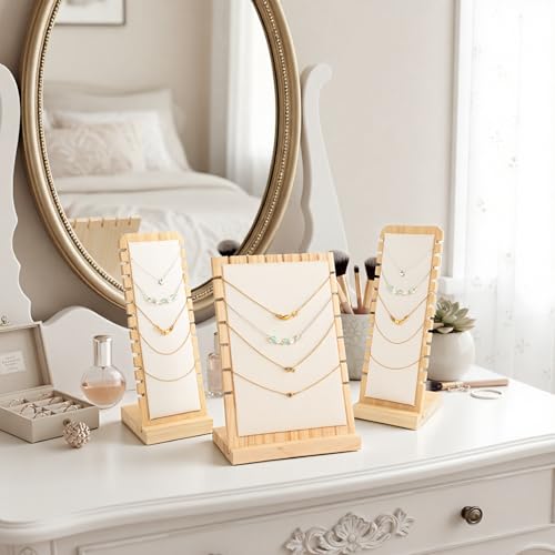 3PCS Wood Necklace Display Stands,Necklace Display Stands Necklaces for Vendors Multi-rung Design Necklaces Displays Storage Non-scratch Surface Jewelry Displays for Vendors-2 Sizes