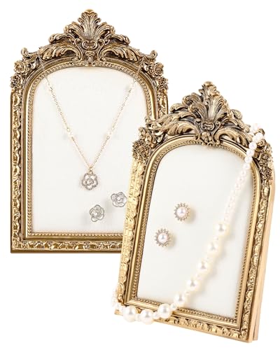 Wonderjune 2 Pcs Gold Jewelry Display Stand Vintage Necklace Organizer Ring Holder Earring Tray Resin Jewelry Photography Props Frame with Velvet Backing for Gifts(White,Small,Elegant) - color: White, size: Small, style: Elegant
