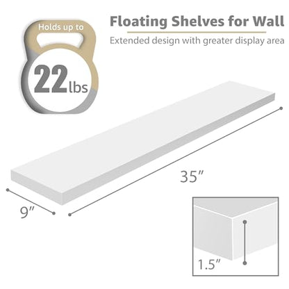 Sorbus Floating Shelves for Wall - 35 Inch Long Bathroom Shelves, Wall Decor for Bedroom, Kitchen, Living Room & Book Storage - Mounted Floating Shelf with Invisible Brackets (White, 2 Pack) | Long Wall Shelves, for Bedroom, Kitchen, Living Room, Bathroom