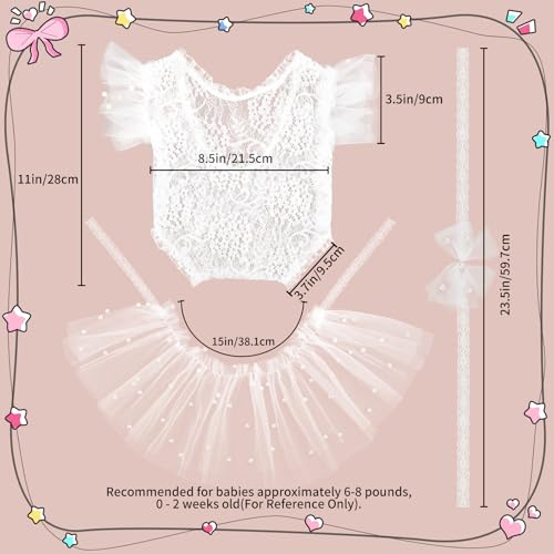 BLUETOP Cute Newborn Photography Outfits Boys Girls Baby Costume Set - style: 03 White Pearl Lace Rompers