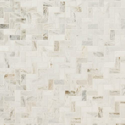 MSI Arabescato Venato White Herringbone Honed Marble Mesh Mounted Mosaic Tile for Bathroom, Kitchen Backsplash, Accent Wall Tile, and Shower Wall Tile - color: Arabescato White, size: SAMPLE