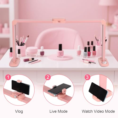 34in Half Moon Light for Nail Desk, Foldable LED Lamp for Nail Art, Tattooing, Craft Making, Stepless Dimming, 3000-6000K Color Temperature Adjustment, 456 Light Beads, Pink - color: Pink