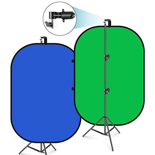 Neewer 5x7ft/1.5x2m Chromakey Foldable Backdrop with Stand 8.5ft/2.6m, 2-in-1 Reversible Green Blue Green Background Panel for Photography Studio, Live Streaming, Video Calls, Games - color: Blue+Green
