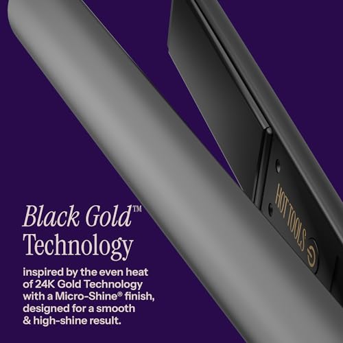 HOT TOOLS Pro Artist Black Gold Ionic 1 Inch Flat Iron - Use as Straightener for Sleek Straight Hair or Use Rounded Edges for Shiny Curls and Waves, Stylist-Preferred Styles - size: 1 Inch (Pack of 1)