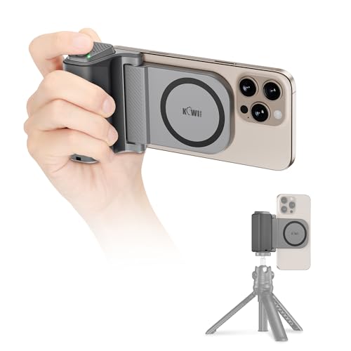 KIWIFOTOS for iPhone Magsafe Camera Grip Magnetic Phone Handle with Bluetooth Remote for iPhone 17 16 Pro Max Samsung Smartphone Vlog Video Shooting(Tripod NOT Included) - color: Magsafe Phone Grip-Gray