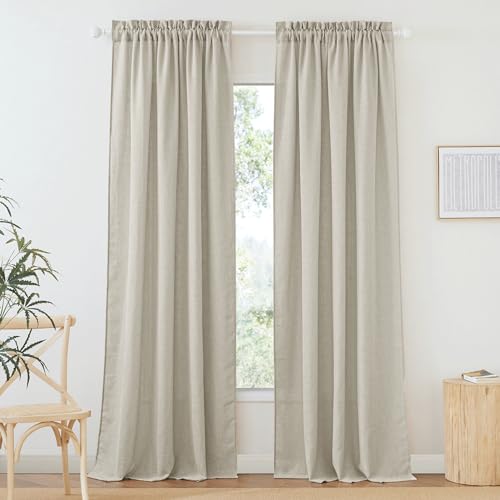 RYB HOME Angora Semi Sheer Curtains 95 inches Long, Light Filtering Half Privacy Window Curtains & Drapes for Office Dormitory High Traffic Area, W 34 x L 95 inches, 2 Panels Set - color: Angora, size: 34"W x 95"L (Pack of 2)