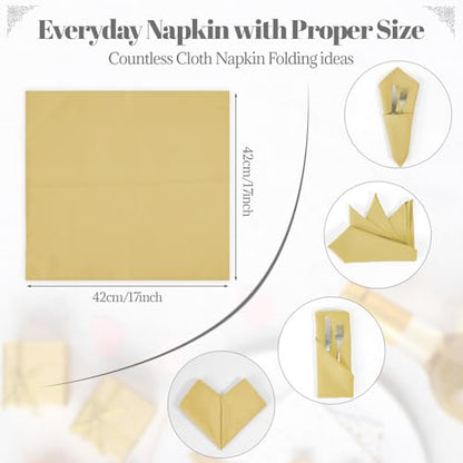 PLOYMONO Gold Heavy Duty Cloth Napkins - 17 x 17 Inch Solid Washable Polyester Dinner Napkins - Set of 8 Napkins with Hemmed Edges - Great for Weddings, Parties, Banquets Dinner & More - color: Gold