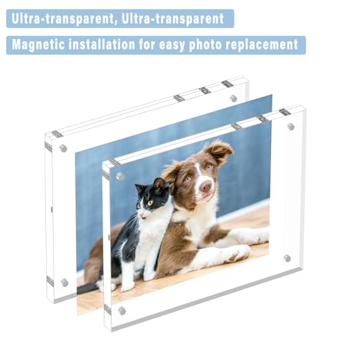 HELPLEX 2 Pack 8x8 Acrylic Picture Frames, 24mm Thicker Square Frameless Clear Frame Double Sided Magnetic Frame, Free Standing Desktop Display Stand Acrylic Frames - size: 8x8(2 PACK)