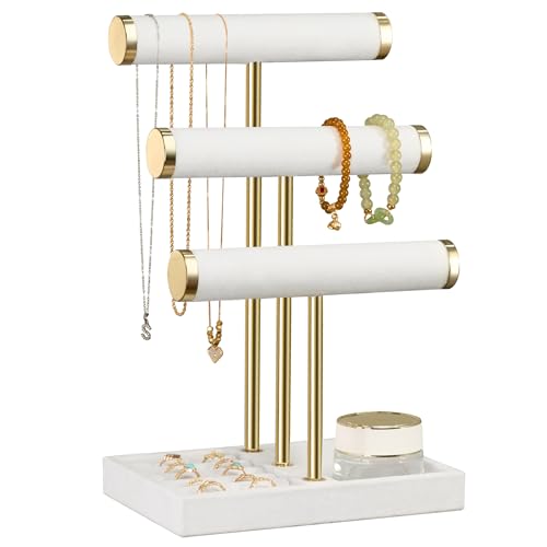 3 Tier Bracelet Holder Display - Detachable T Bar White Velvet Bracelet Holder, Jewelry Holder Organizer for Bracelet, Necklace, Watches, Rings - color: White, size: Standard